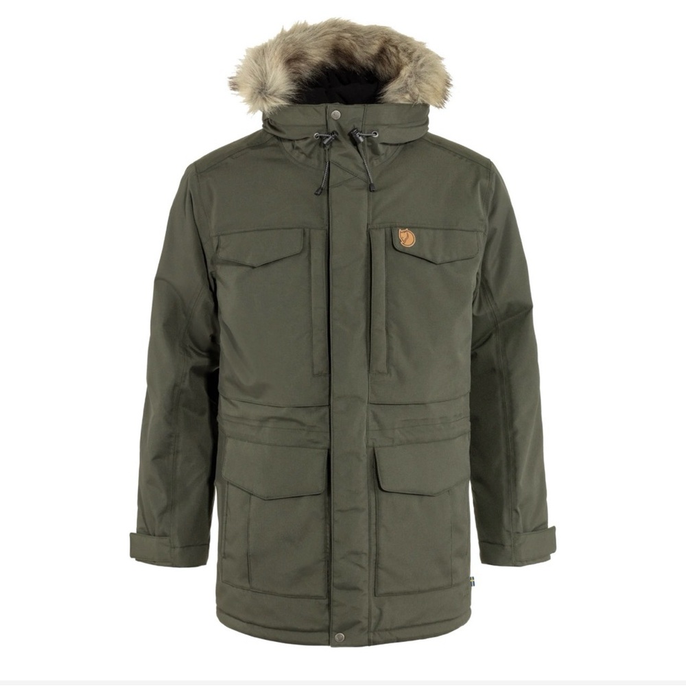 Fjallraven Nuuk Parka, Olive Field Parka with Faux Fur Trim